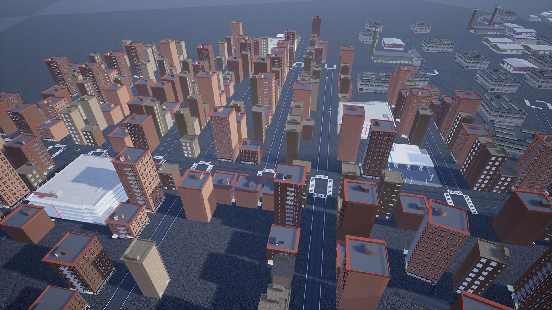 A procedurally generated city used to demonstrate rule-based world building